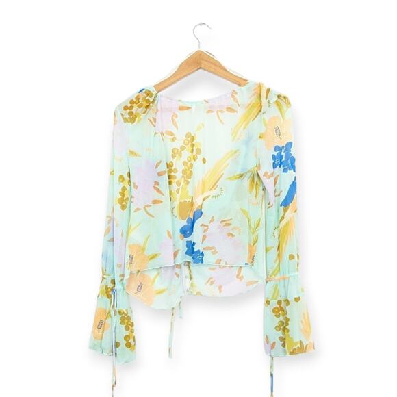 Free People Of Paradise Floral Bell Sleeve Sheer Blouse - Picture 4 of 9